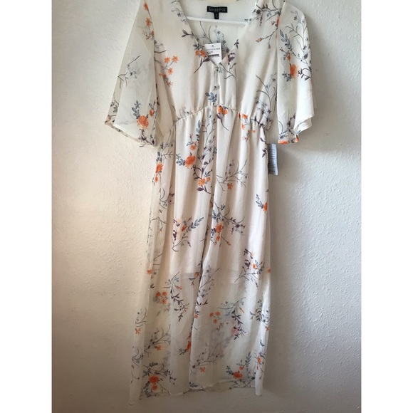 NWT ✨ NORDSTROM Floral Ivory Chiffon Midi Dress - Picture 2 of 8